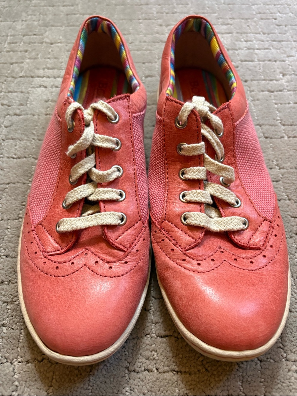 Born Coral Leather Pink Canvas Wingtip Lace-Up Women's Funky Cute Sneakers - Picture 9 of 9